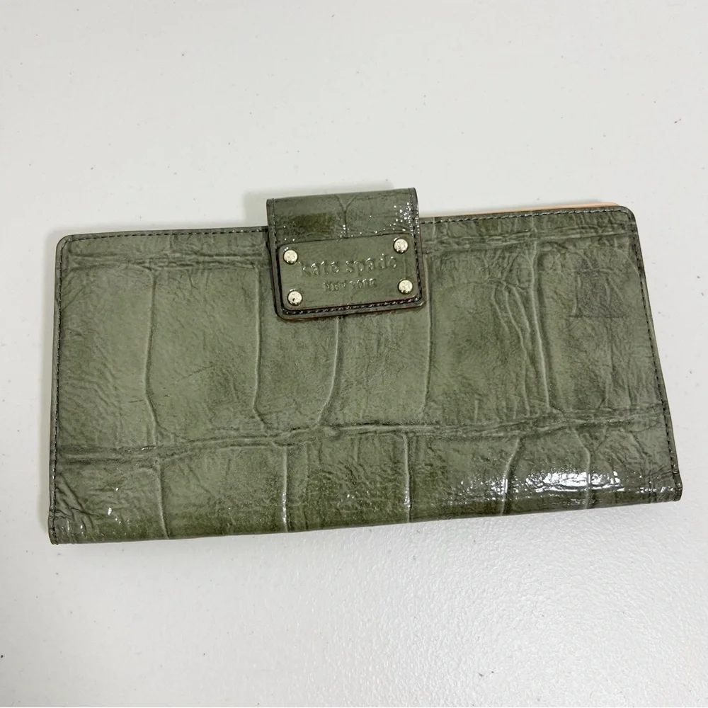 Kate Spade Green Embossed Crocodile Mini Envelope Clutch